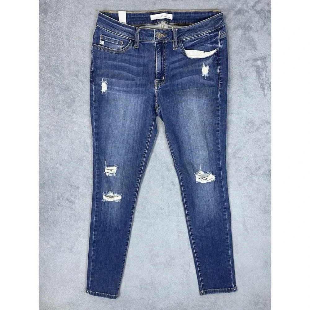 KanCan Jeans Womens‎ 9 Blue Ripped Denim Dark Wash Skinny Mid Rise Stretch